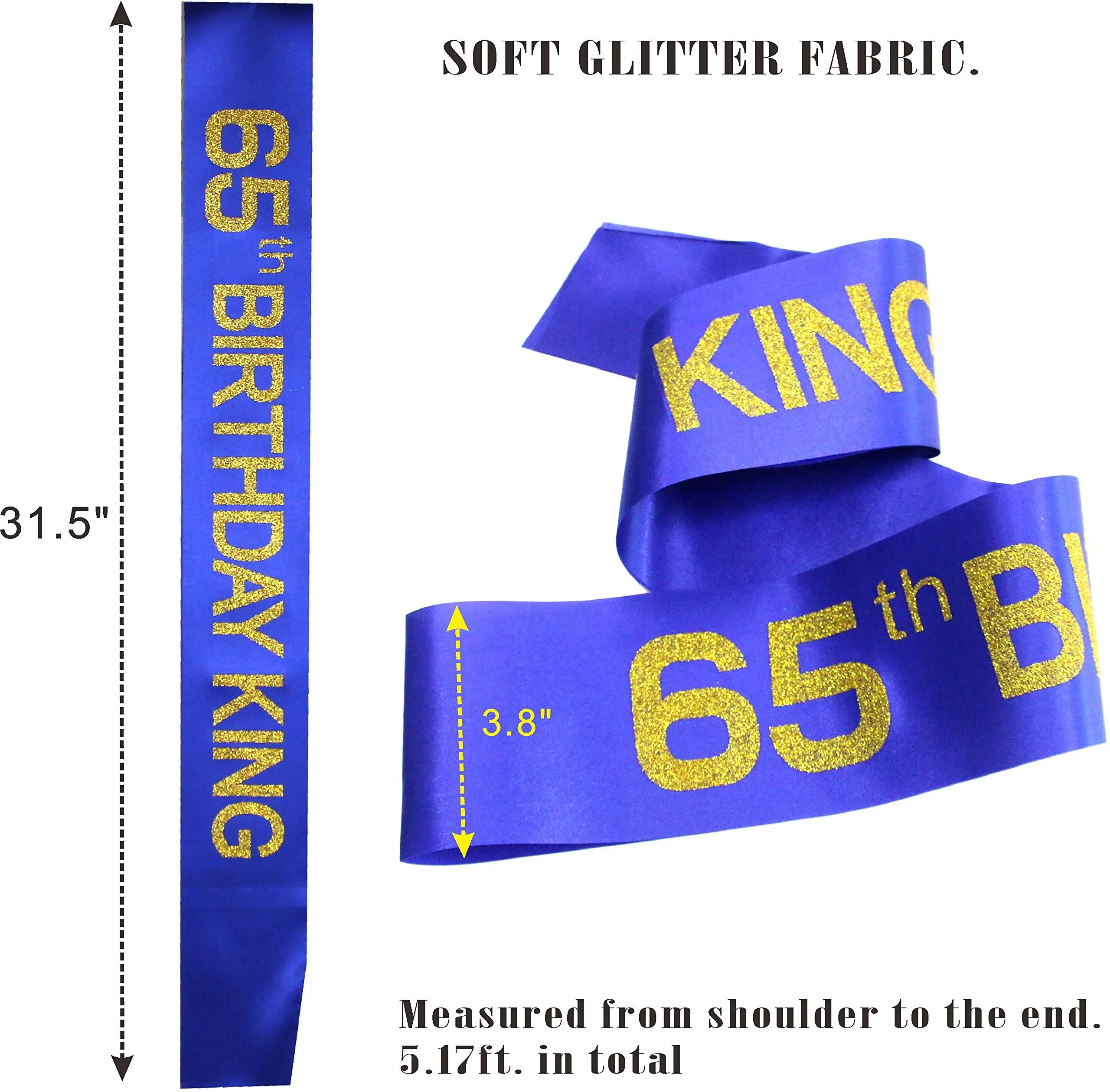 65th Birthday Gifts for Men, 65th Birthday King Crown, 65th Birthday King Sash, 65th