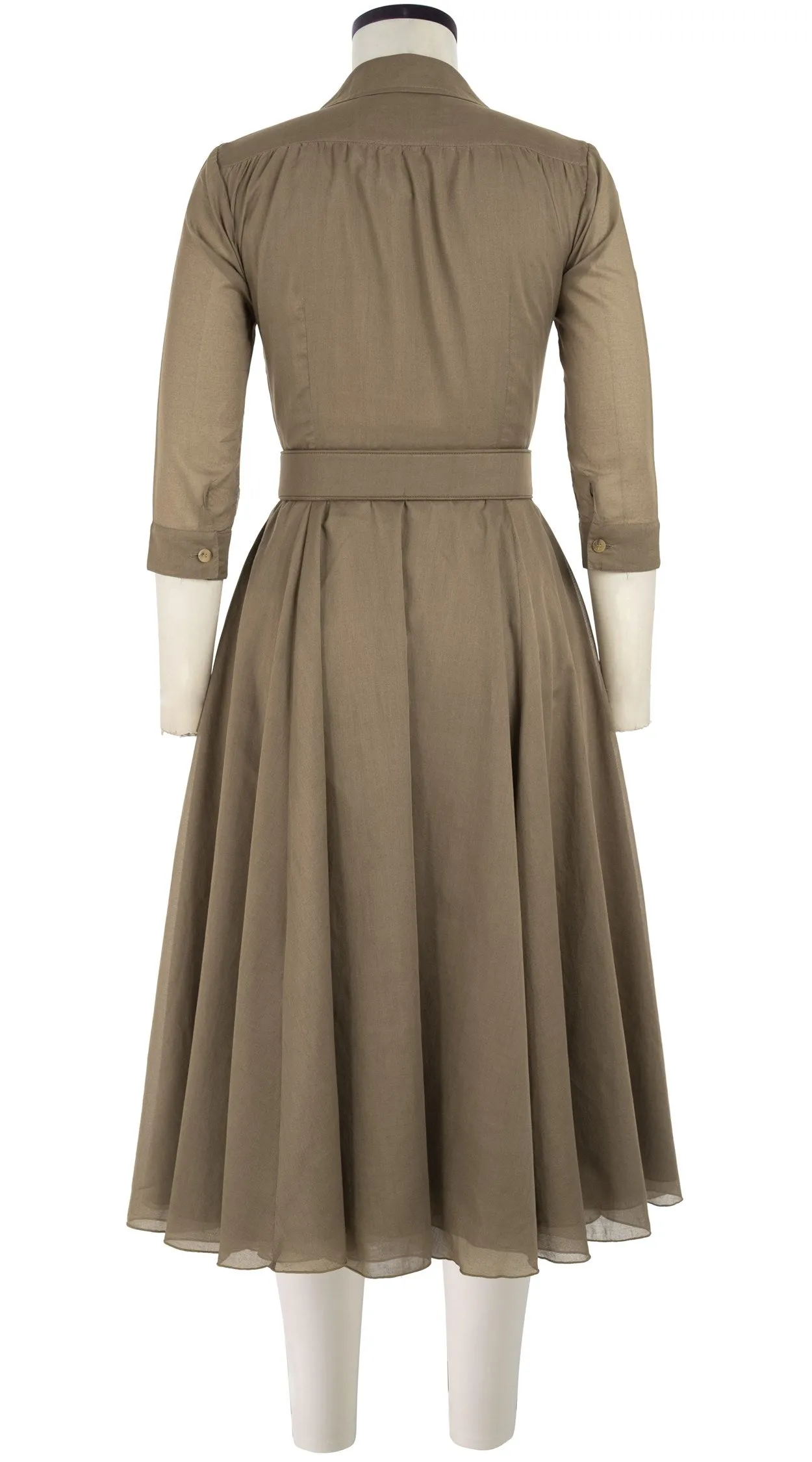 Aster Dress Shirt Collar 3/4 Sleeve Midi Length Cotton Musola_Solid_Khaki