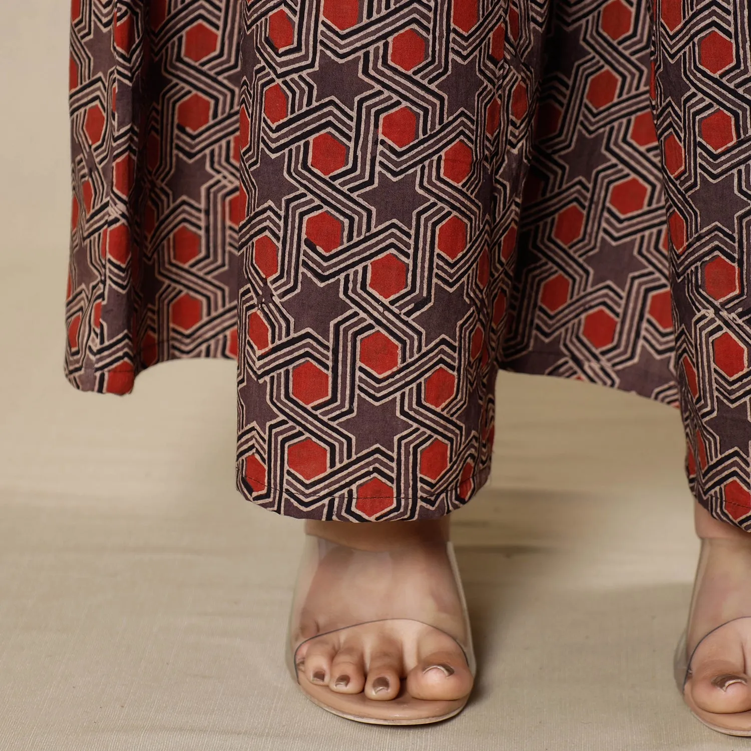 Brown - Ajrakh Block Printing Cotton Flared Palazzo