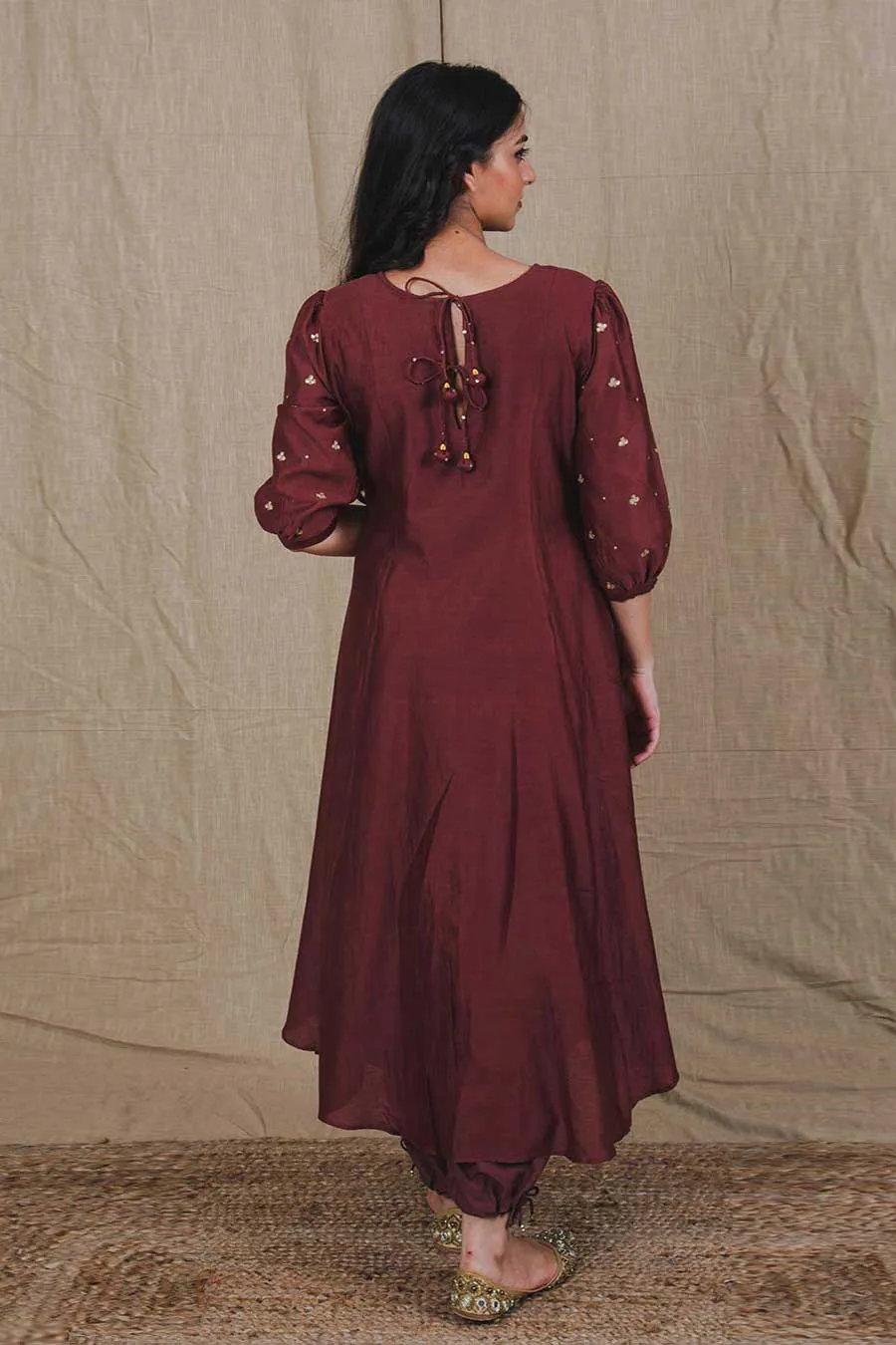 Brown Chanderi Hand Embroidered Kurta