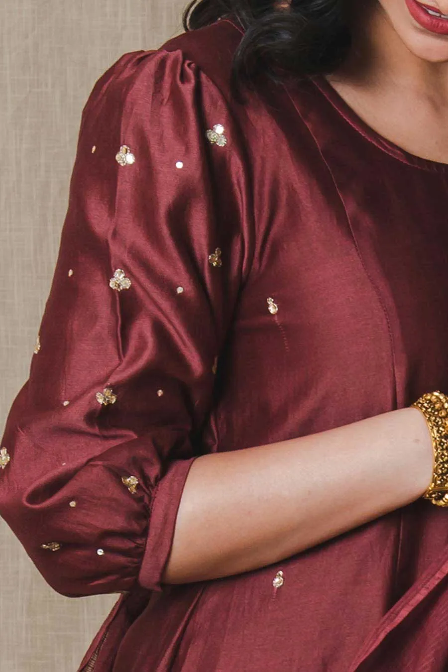 Brown Chanderi Hand Embroidered Kurta