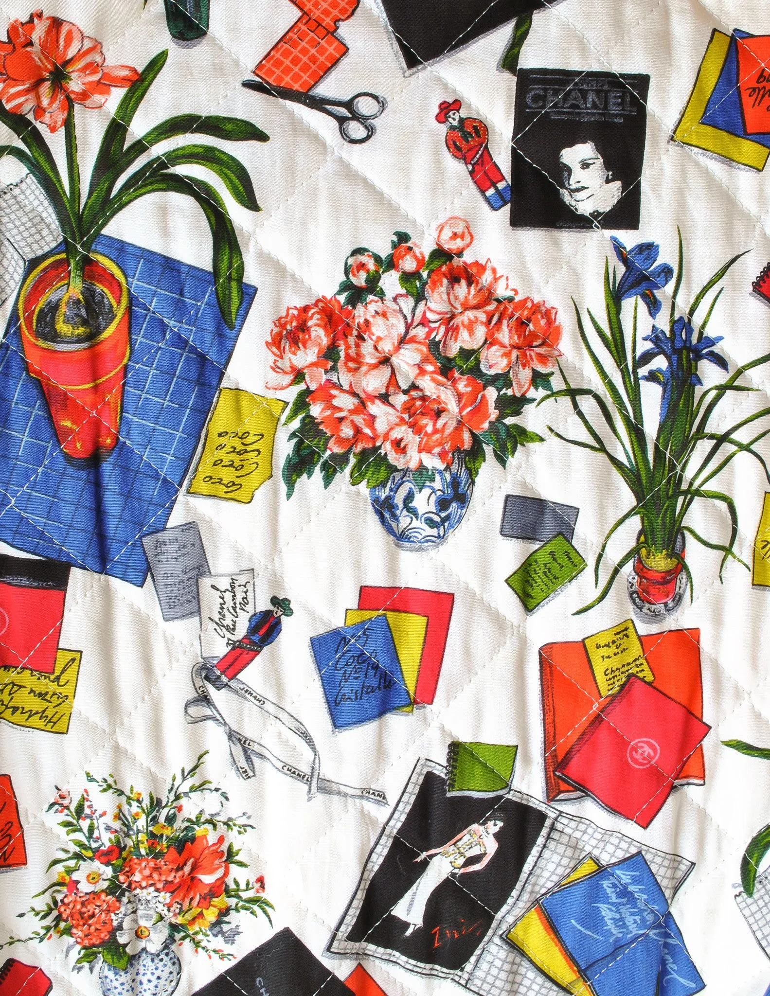 Chanel Vintage Novelty Print Quilted Bomber Jacket