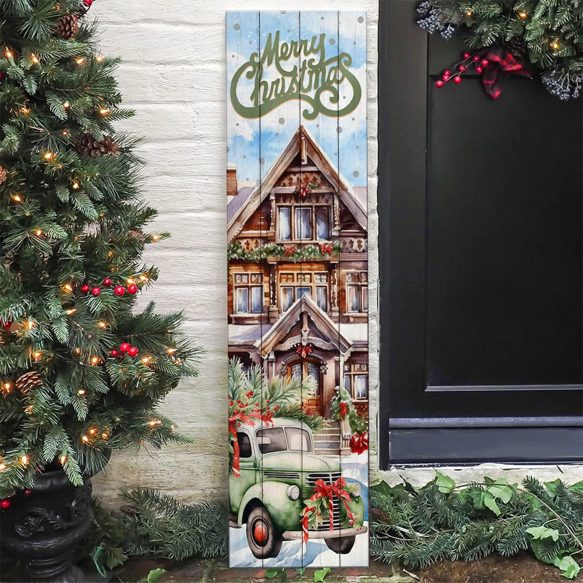 Christmas Themed Vertical Wood Plank Indoor / Outdoor Signs - 10" x 36" - SEVERAL OPTIONS