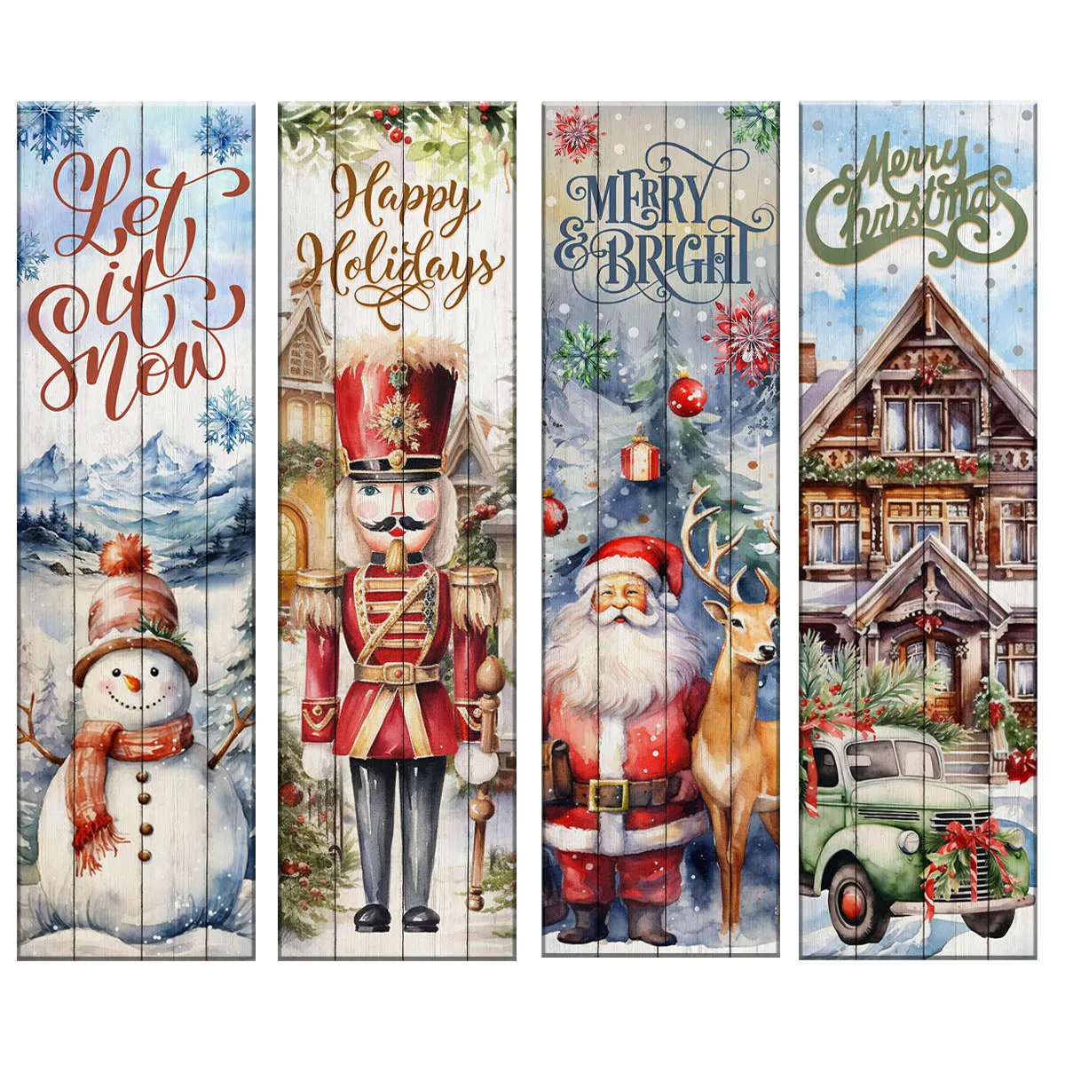 Christmas Themed Vertical Wood Plank Indoor / Outdoor Signs - 10" x 36" - SEVERAL OPTIONS