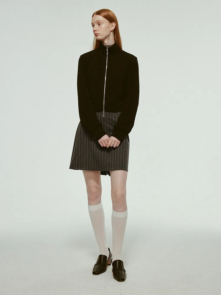 Cotton Zip Plain Chic Simple Short Parka