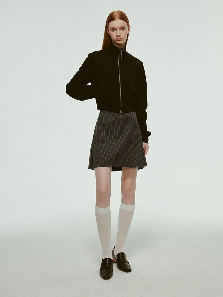 Cotton Zip Plain Chic Simple Short Parka