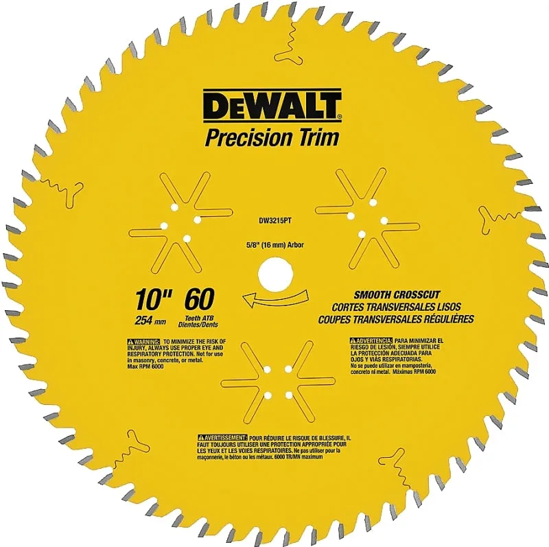 DEWALT DWA11060 Finish Saw Blade, 10 in Dia, 5/8 in Arbor, 60 -Teeth :CD: QUANTITY: 1