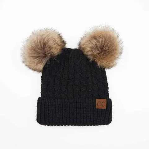 Double Fur Pom CC Beanie (Multiple Colors)