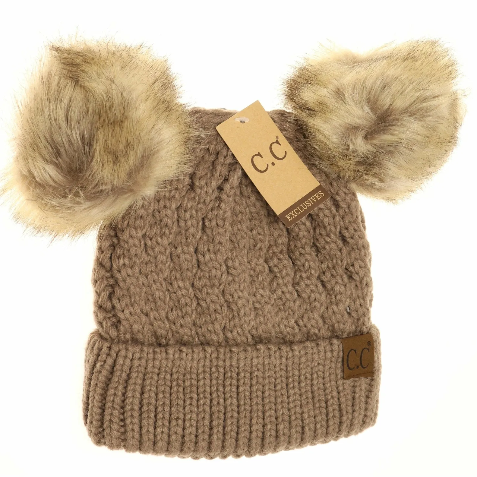 Double Fur Pom CC Beanie (Multiple Colors)