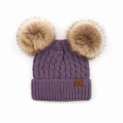 Double Fur Pom CC Beanie (Multiple Colors)