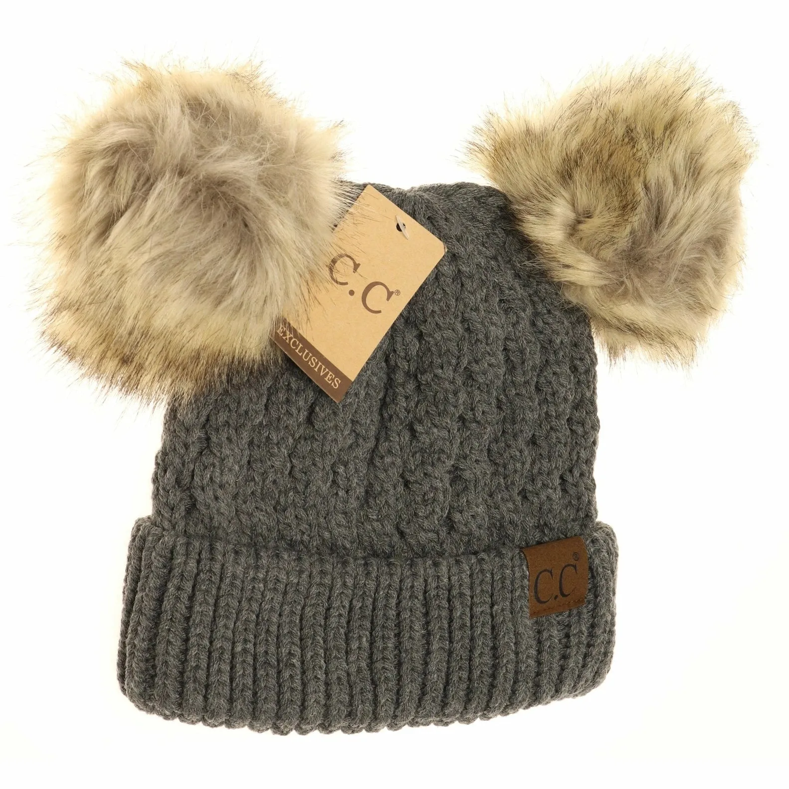 Double Fur Pom CC Beanie (Multiple Colors)
