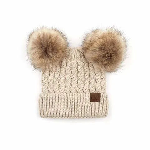 Double Fur Pom CC Beanie (Multiple Colors)