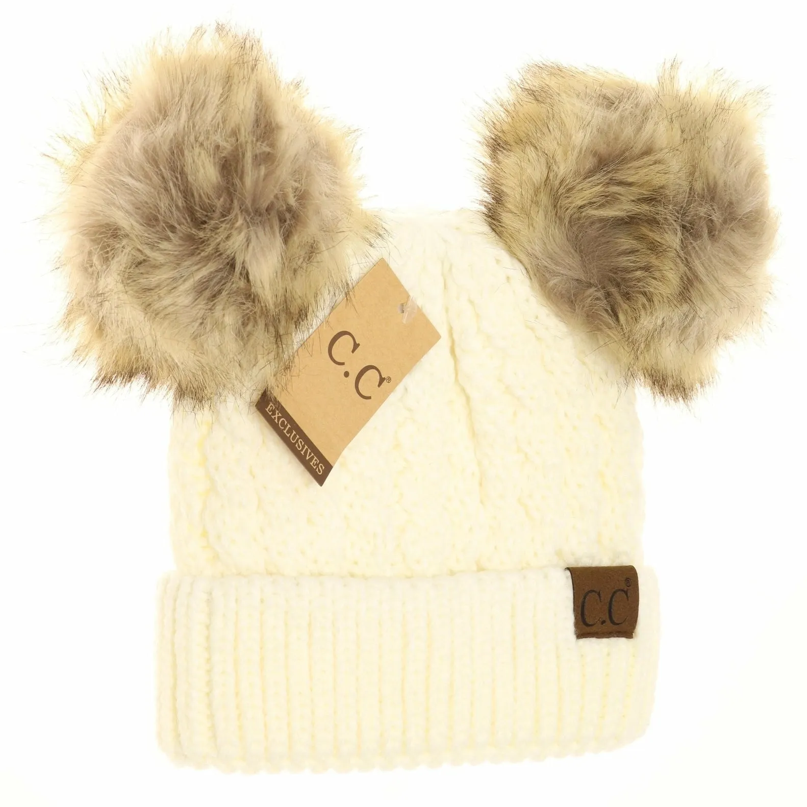 Double Fur Pom CC Beanie (Multiple Colors)