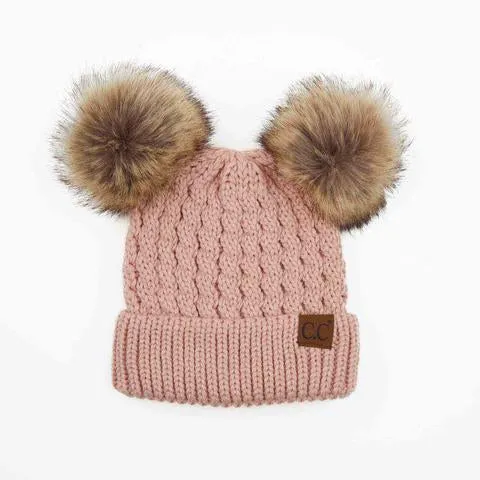 Double Fur Pom CC Beanie (Multiple Colors)