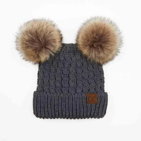 Double Fur Pom CC Beanie (Multiple Colors)