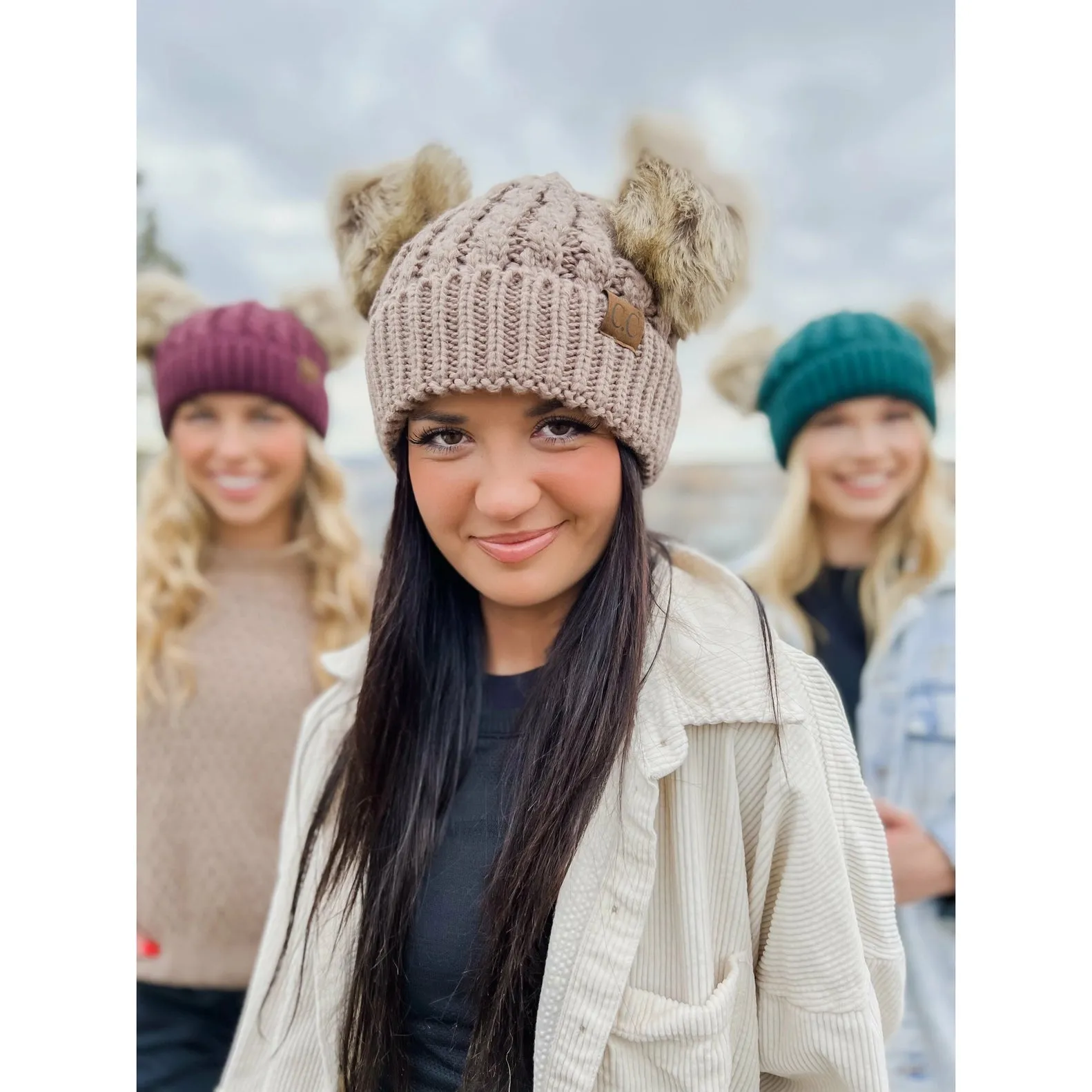 Double Fur Pom CC Beanie (Multiple Colors)