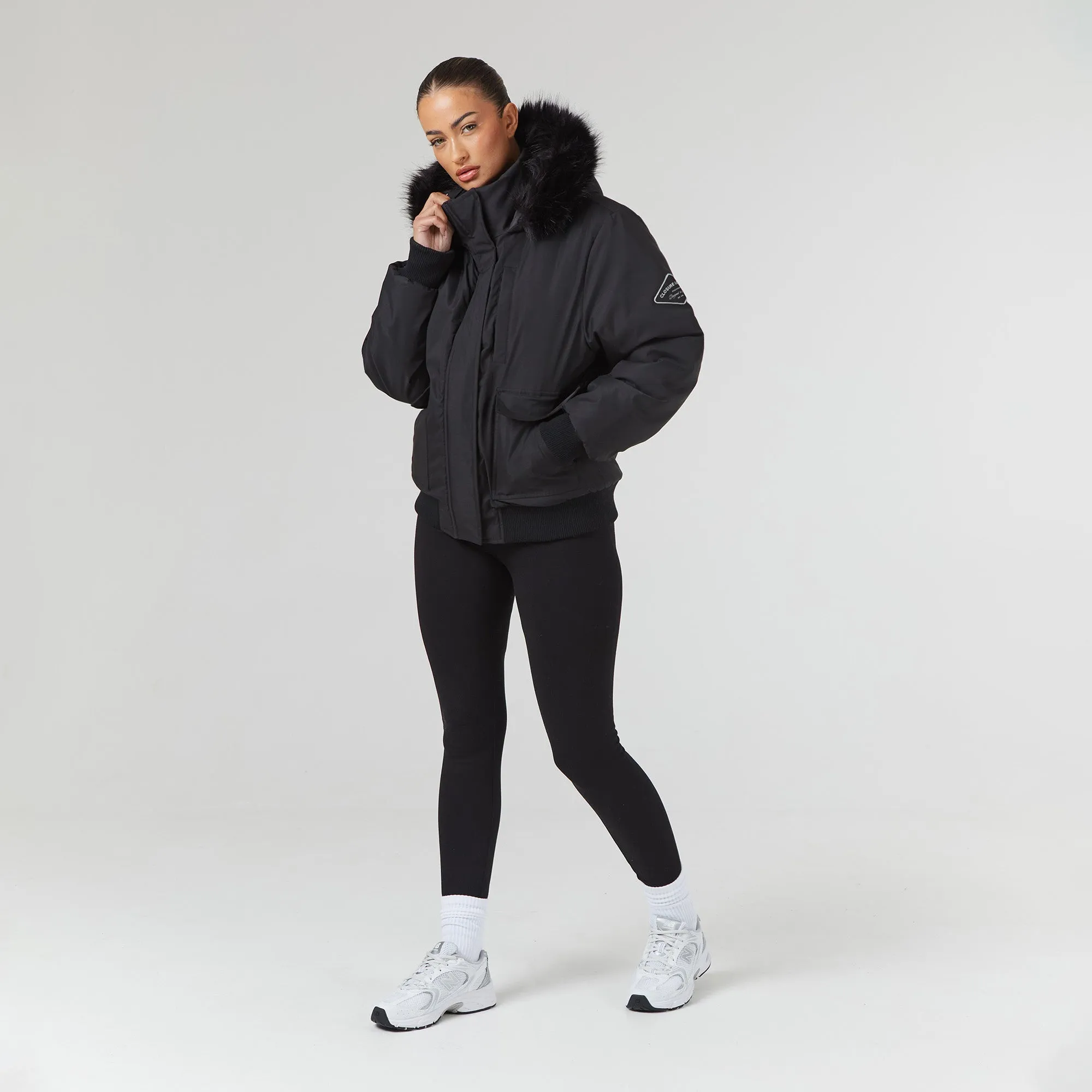 Faux Fur Cropped Parka | Black