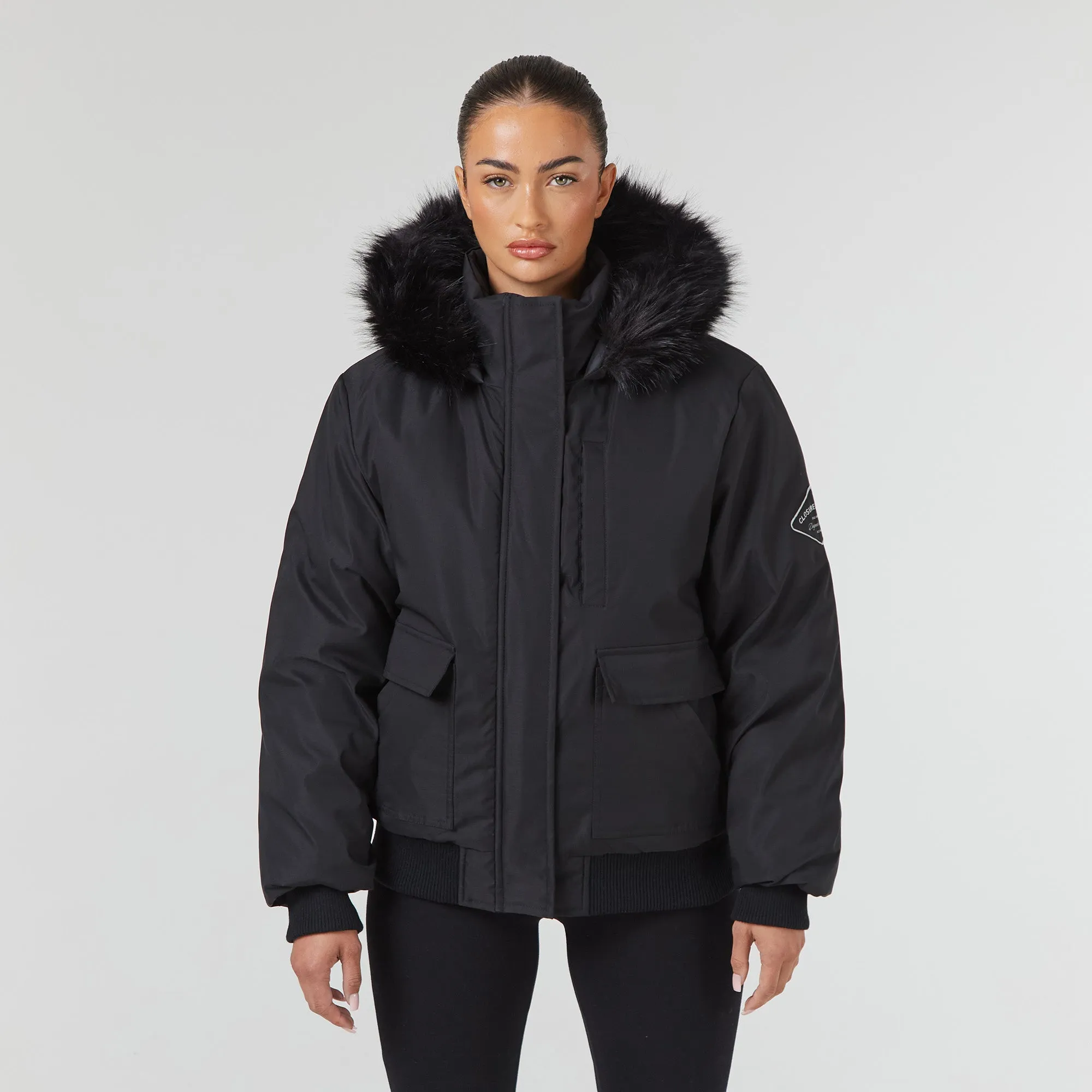 Faux Fur Cropped Parka | Black