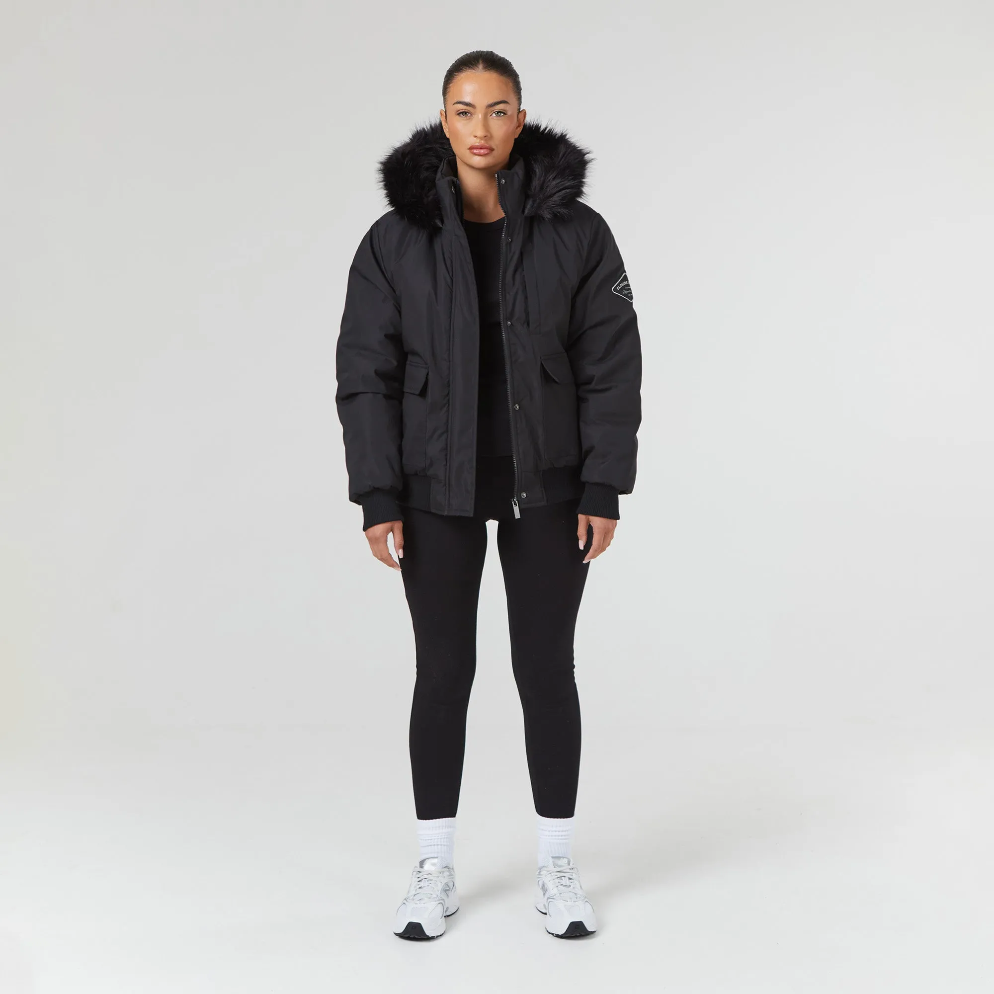 Faux Fur Cropped Parka | Black
