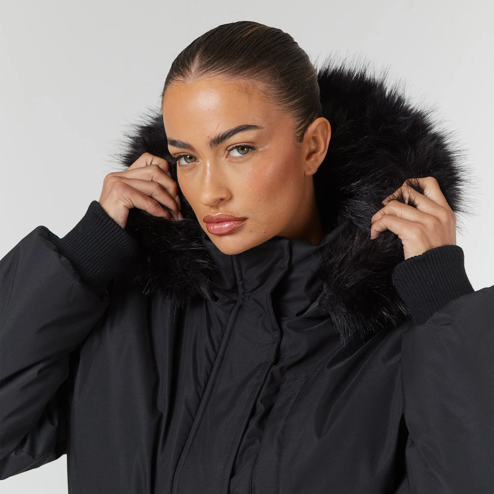 Faux Fur Cropped Parka | Black