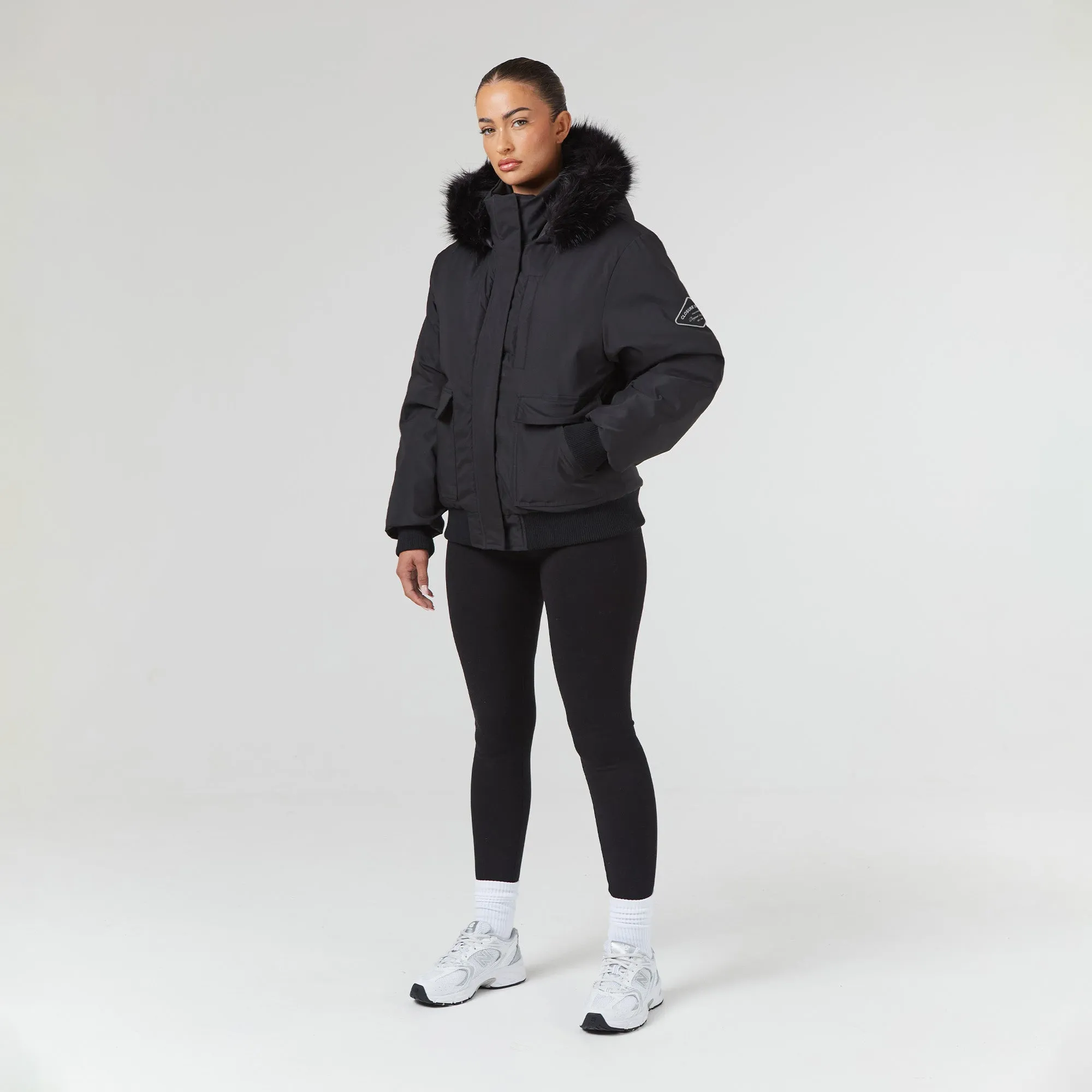 Faux Fur Cropped Parka | Black