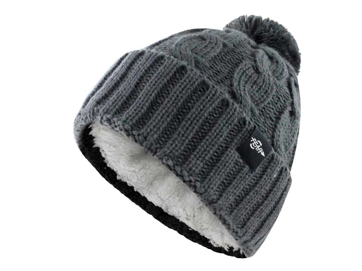 Fear0 NJ Women Plush Insulated Cuff Heavy Knit Cable Pom Pom Beanie Hat