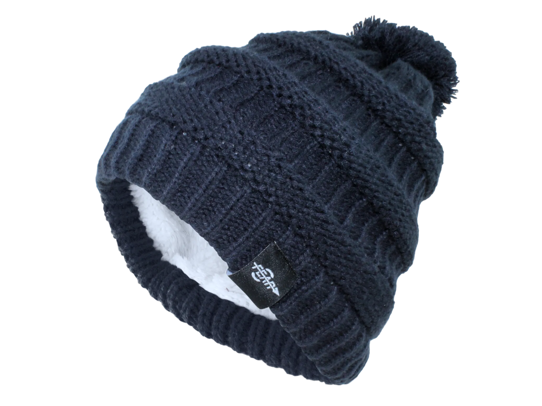Fear0 Plush Insulated Extreme Cold Gear Black Knit Pom Beanie Hat Womens Girls