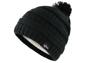 Fear0 Plush Insulated Extreme Cold Gear Black Knit Pom Beanie Hat Womens Girls