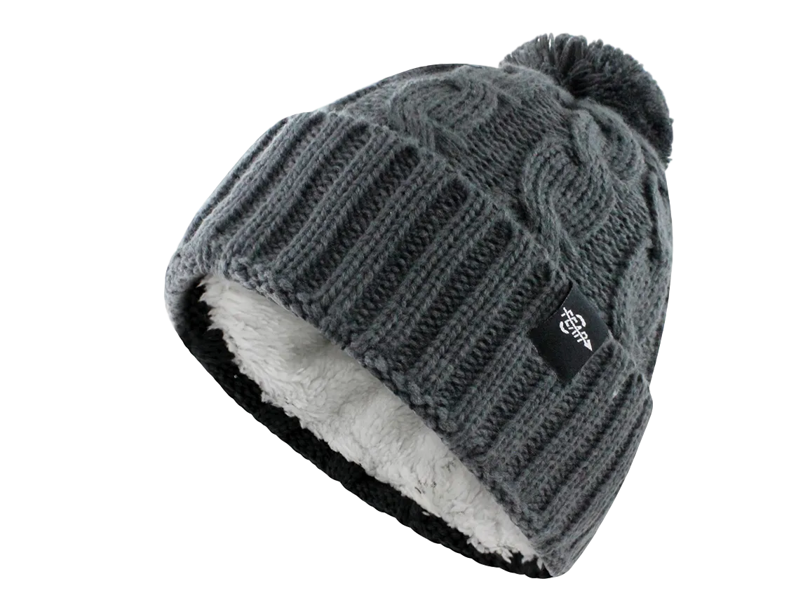 Fear0 Plush Insulated Extreme Cold Gear Womens Black Cuff Knit Pom Beanie Hat