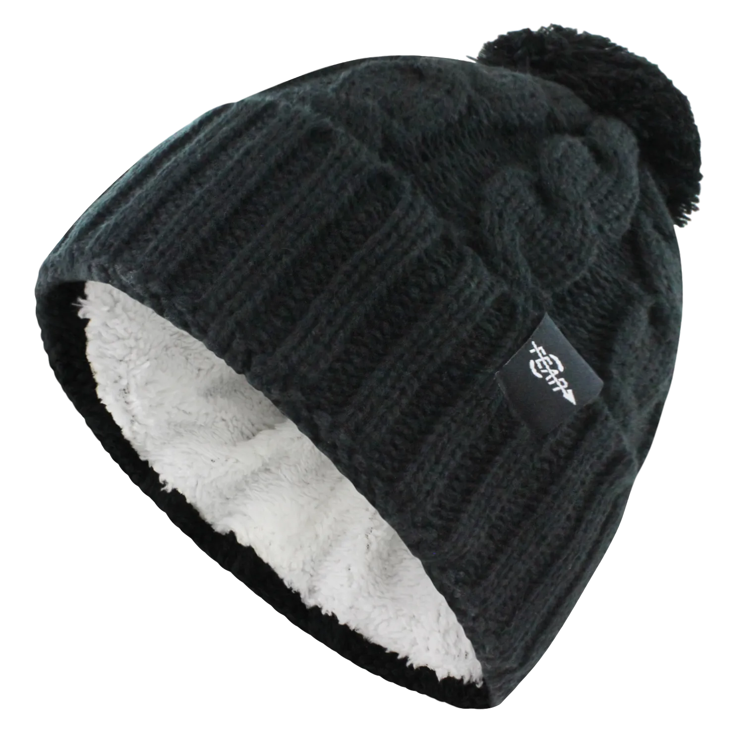Fear0 Plush Insulated Extreme Cold Gear Womens Black Cuff Knit Pom Beanie Hat
