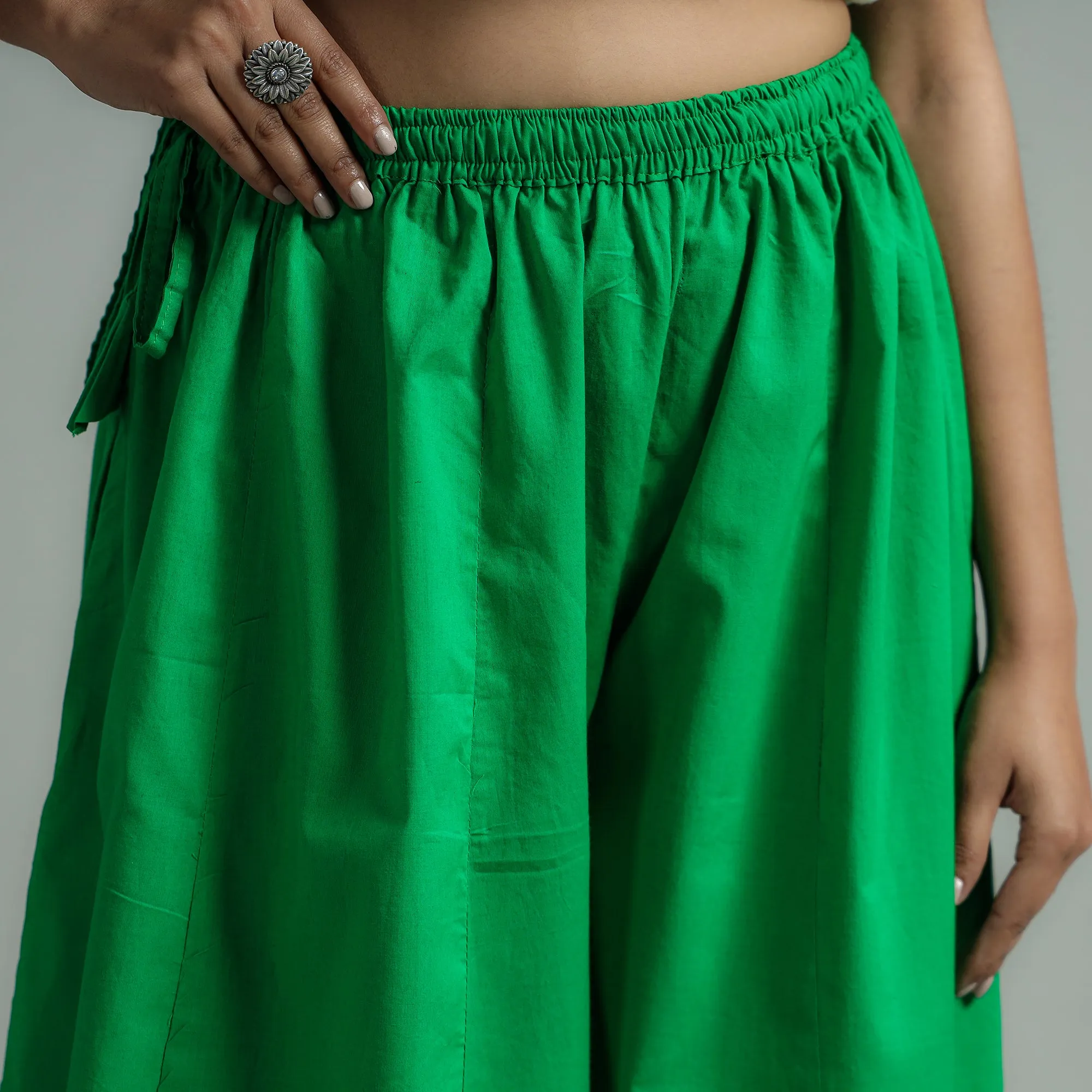 Green - Plain Dyed Cotton Flared Palazzo