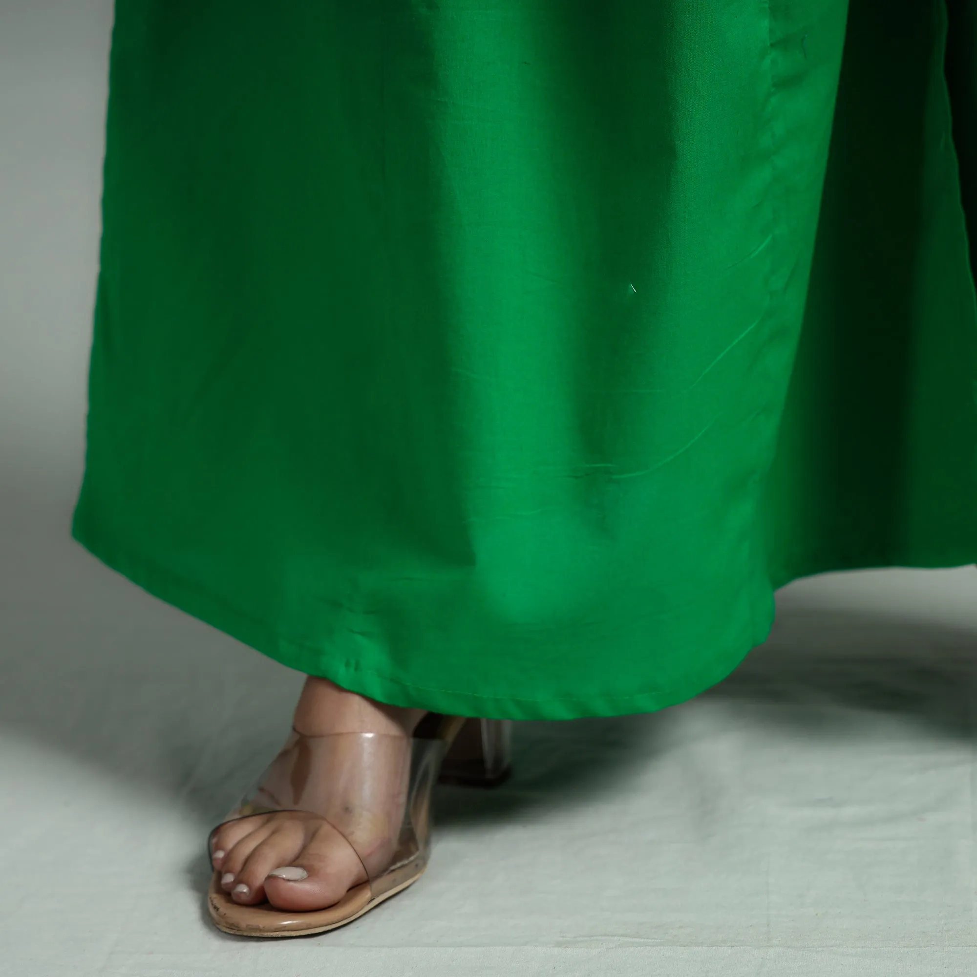 Green - Plain Dyed Cotton Flared Palazzo