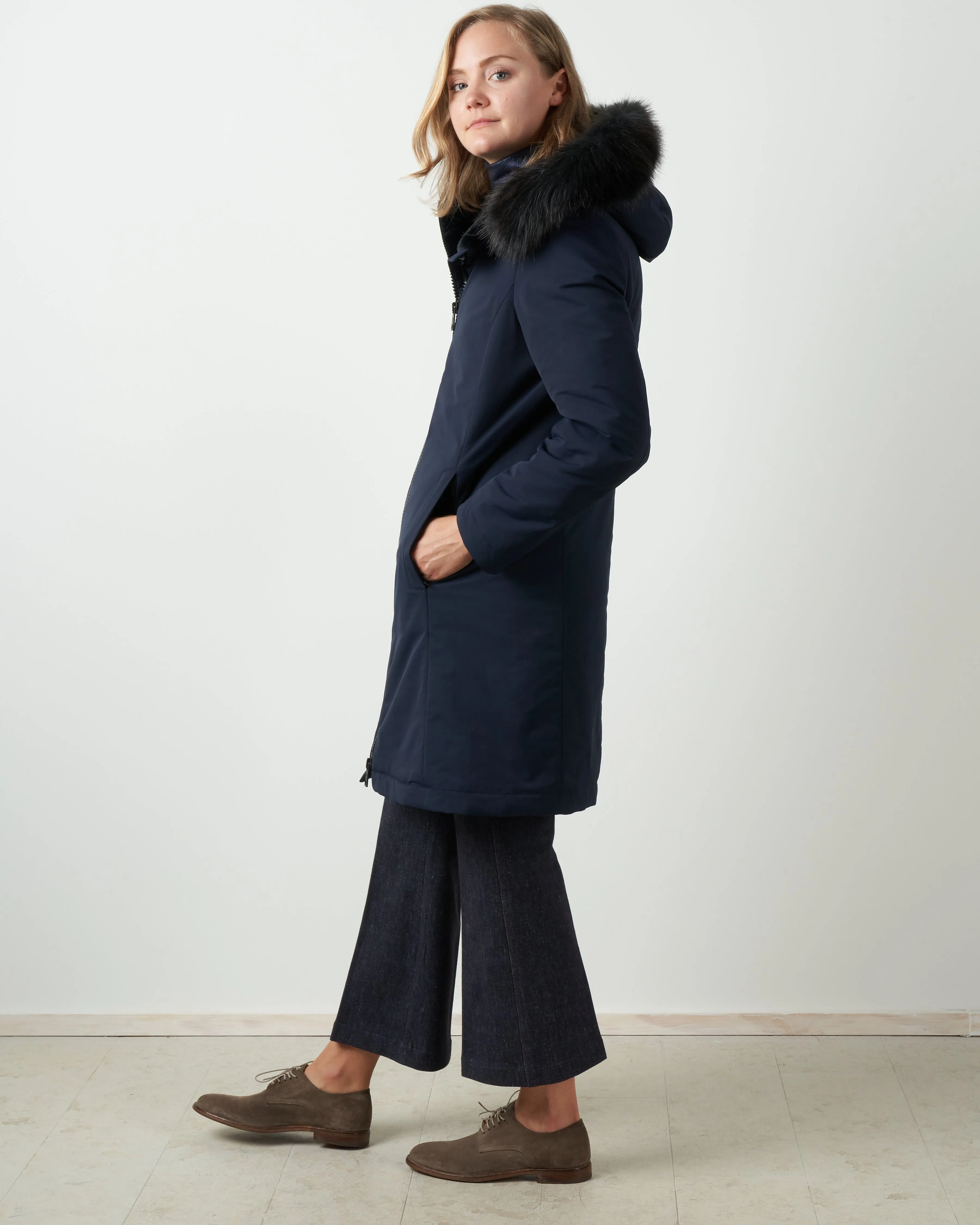 laminar coat with eco fur - navy