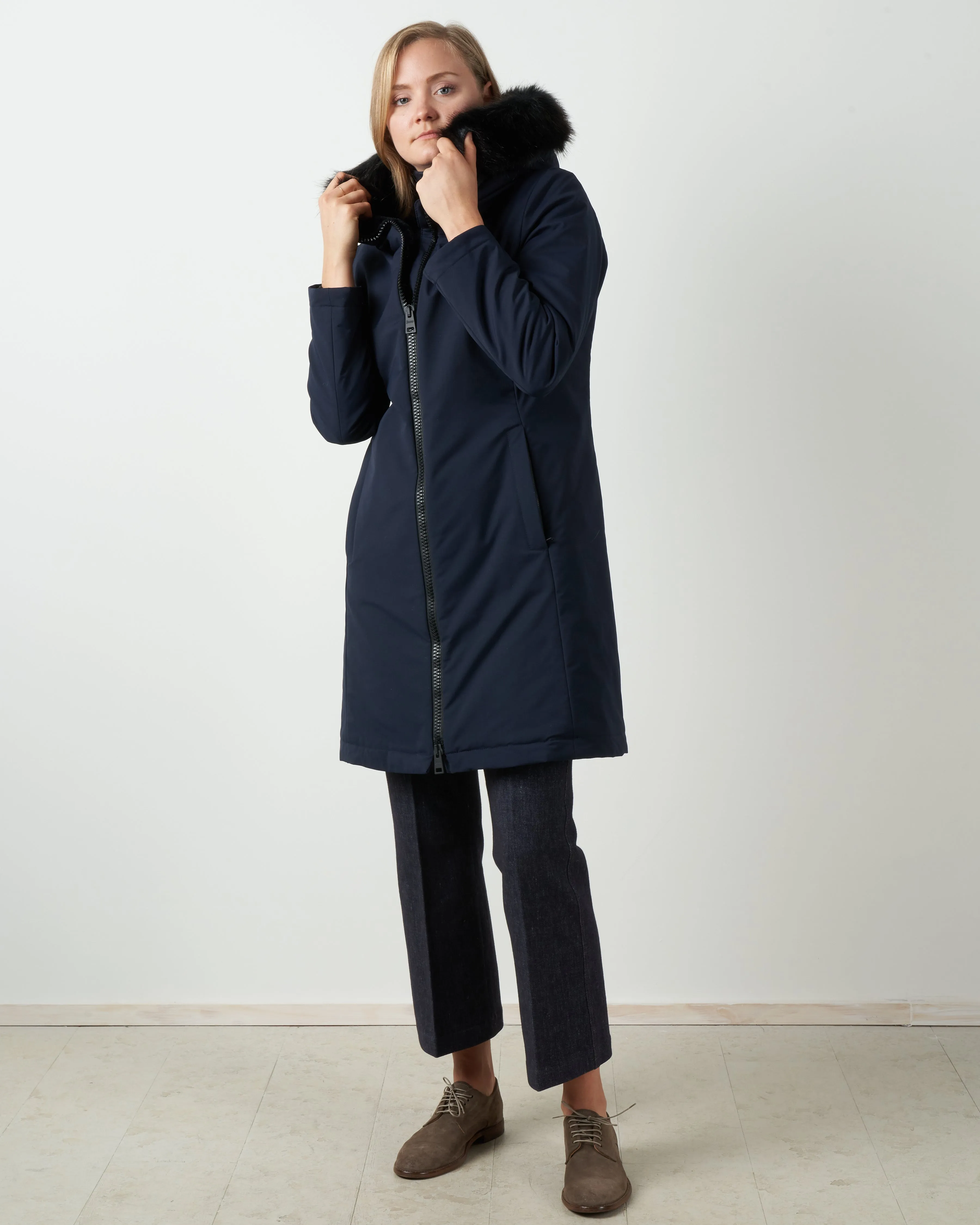 laminar coat with eco fur - navy