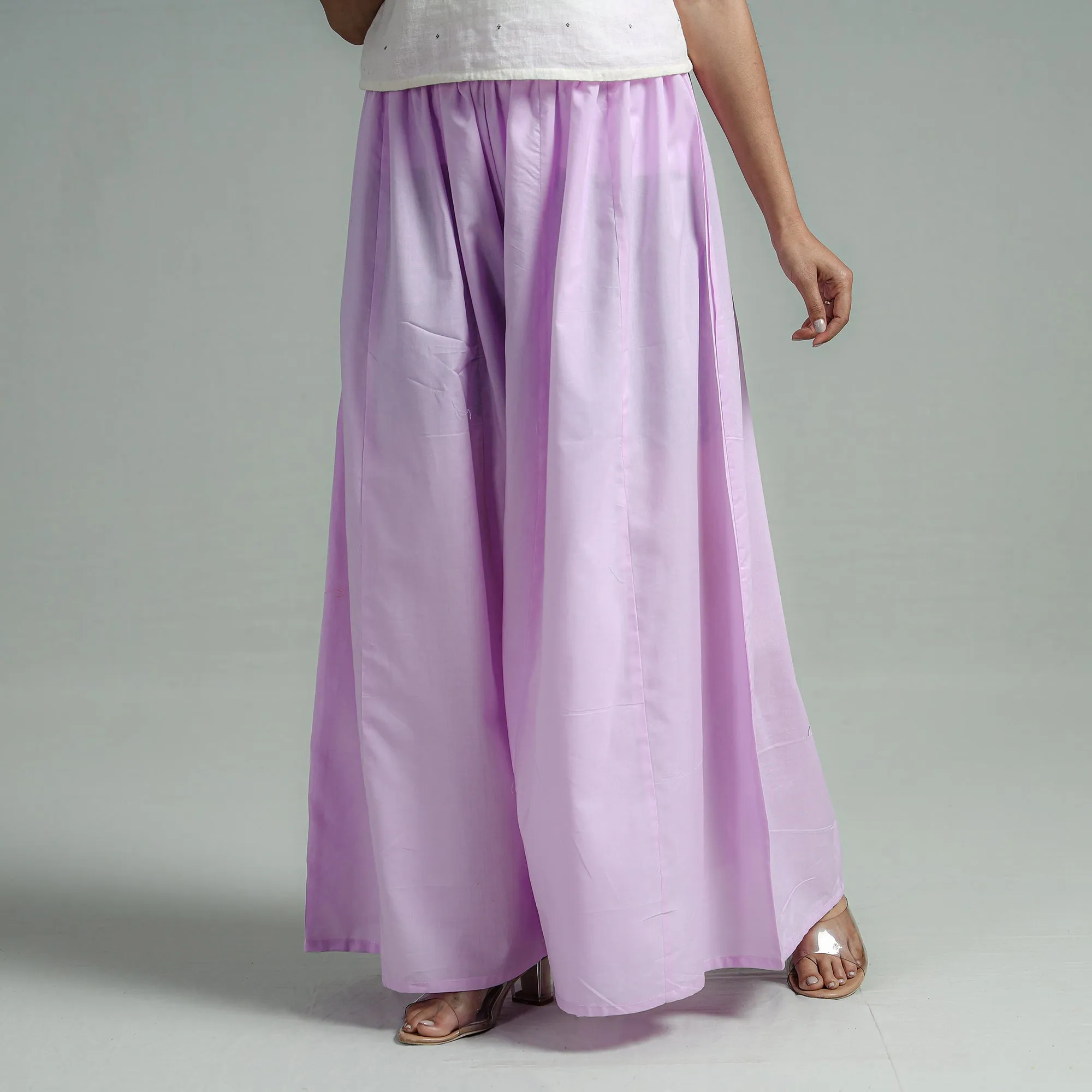 Light Purple - Plain Dyed Cotton Flared Palazzo