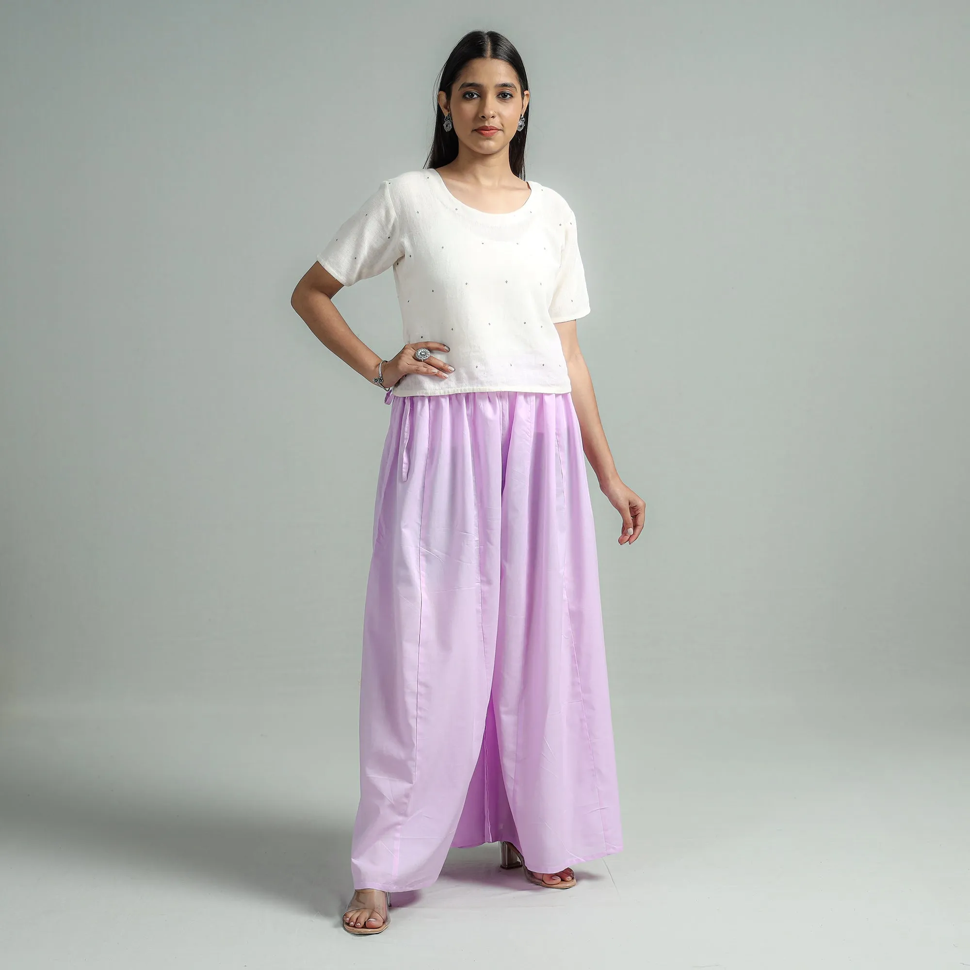 Light Purple - Plain Dyed Cotton Flared Palazzo