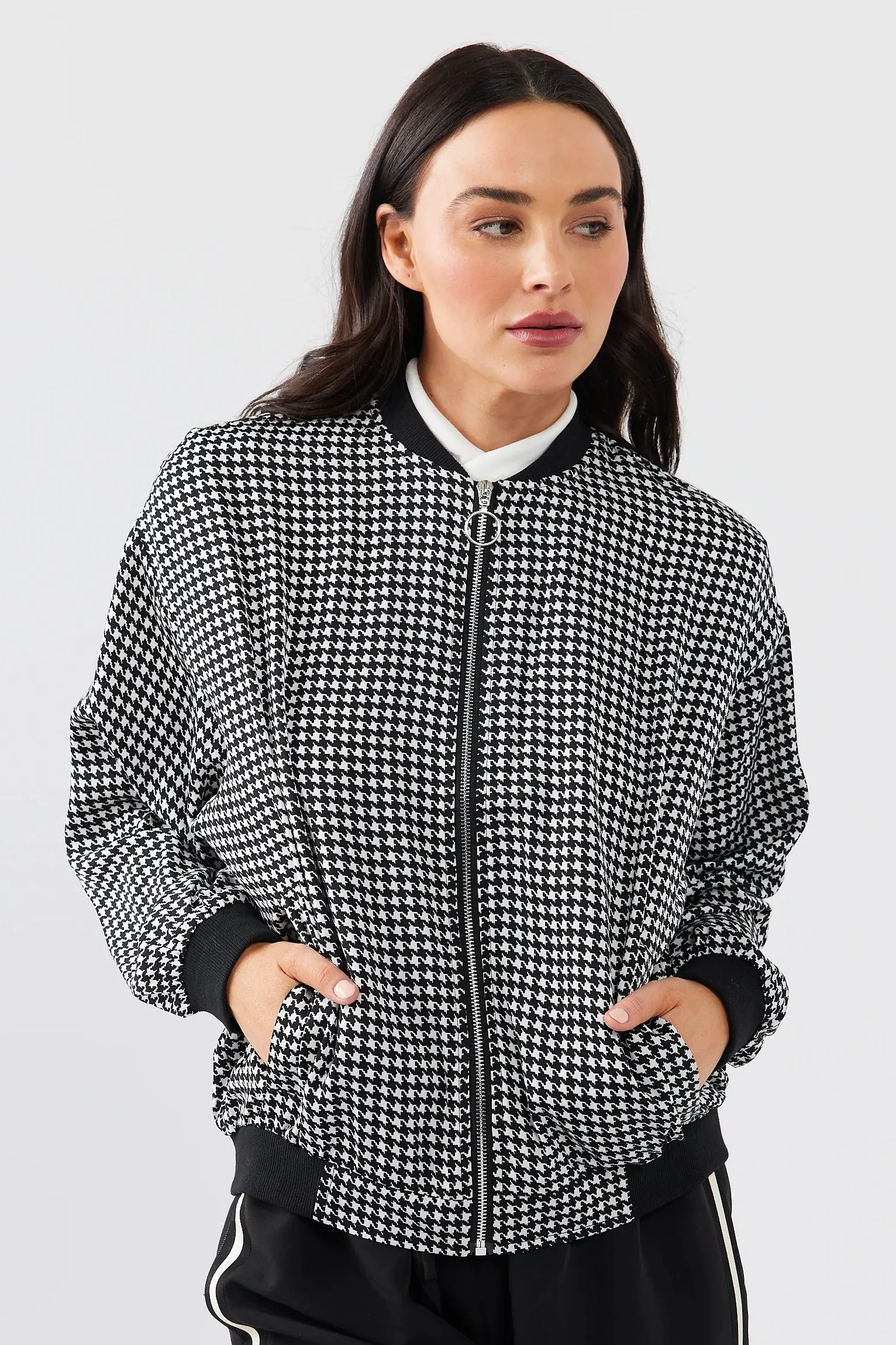 Liza Bomber in Black Houndstooth