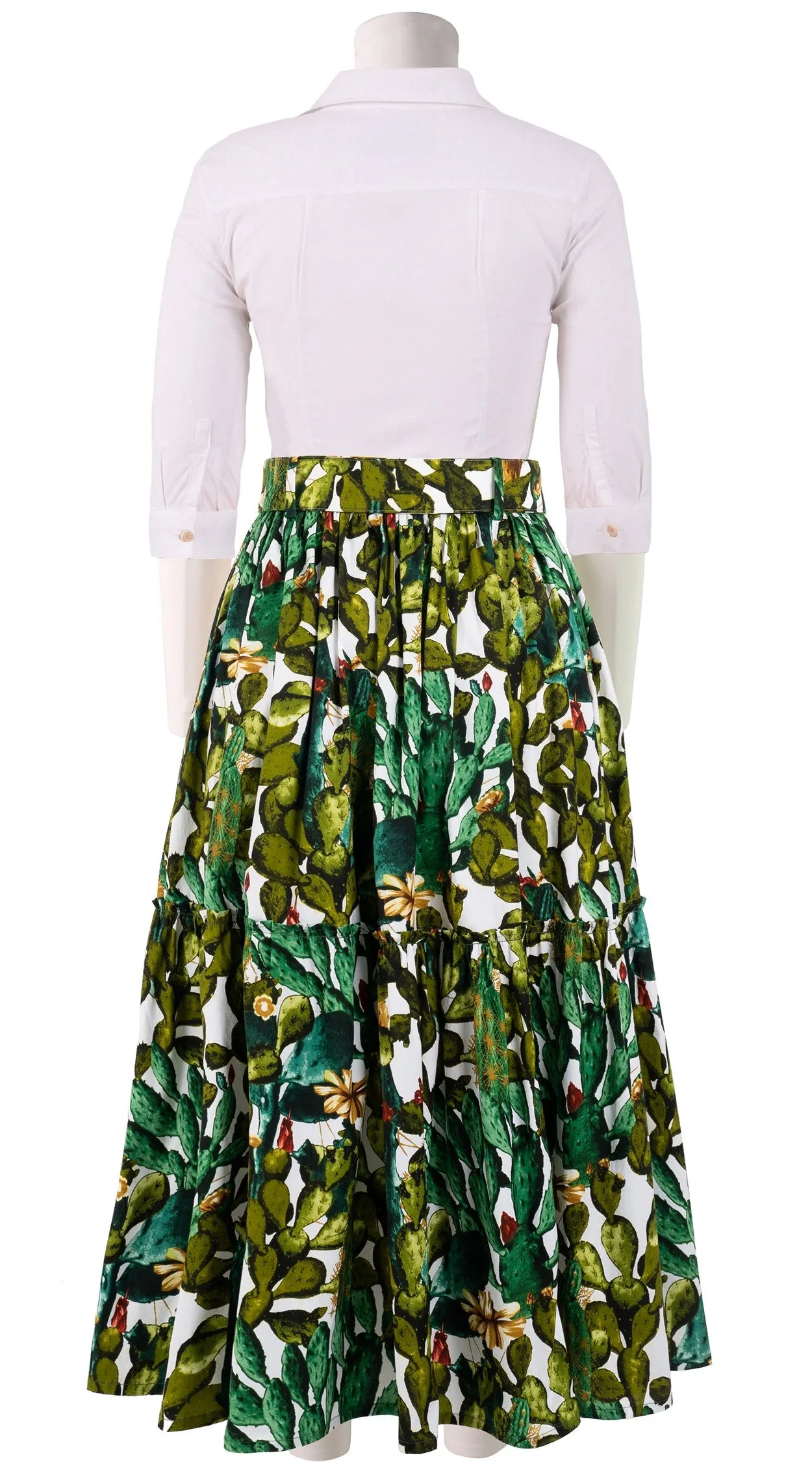 Melanie Skirt #2 Midi Length Cotton Stretch (Cactus Paradise Bright)