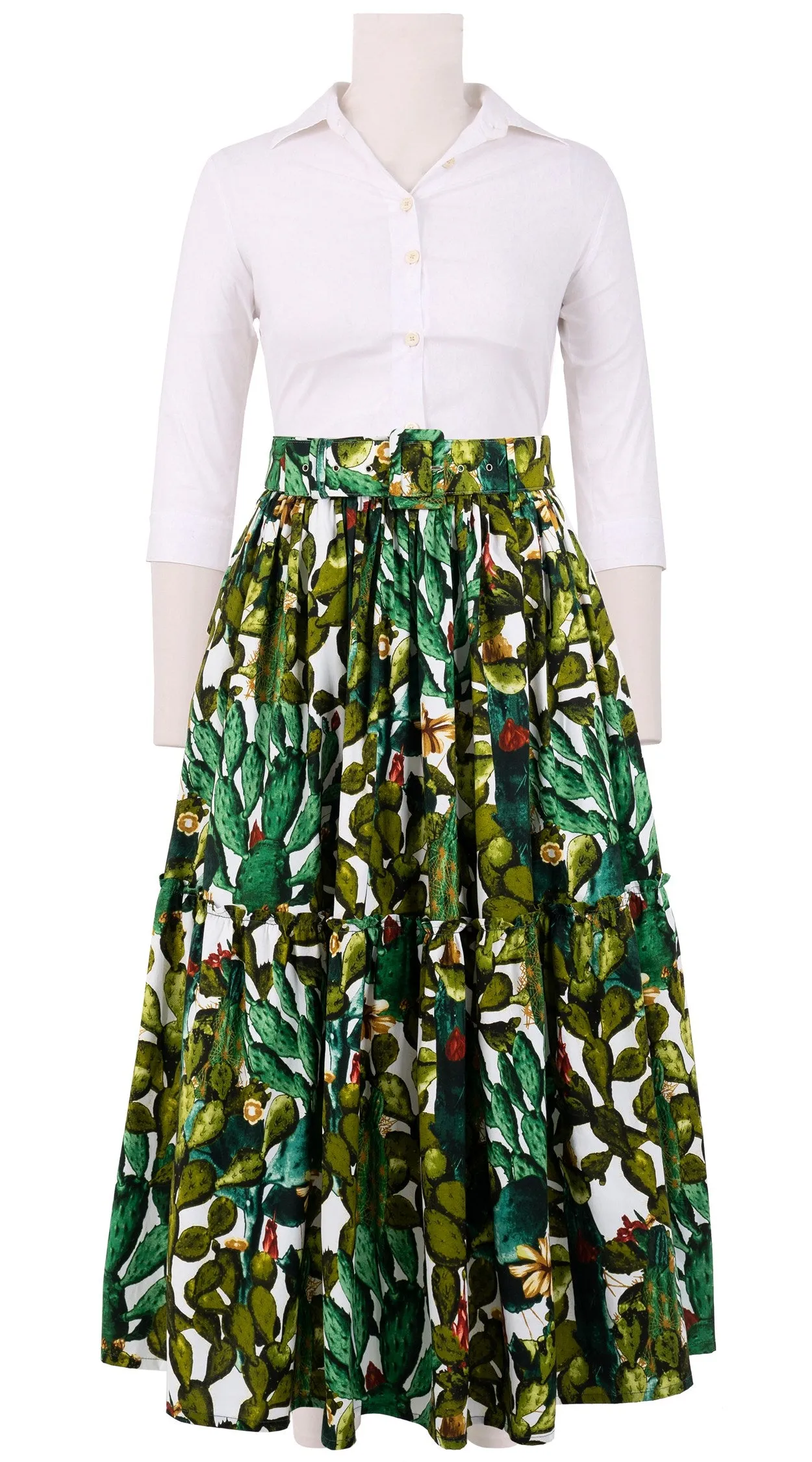 Melanie Skirt #2 Midi Length Cotton Stretch (Cactus Paradise Bright)