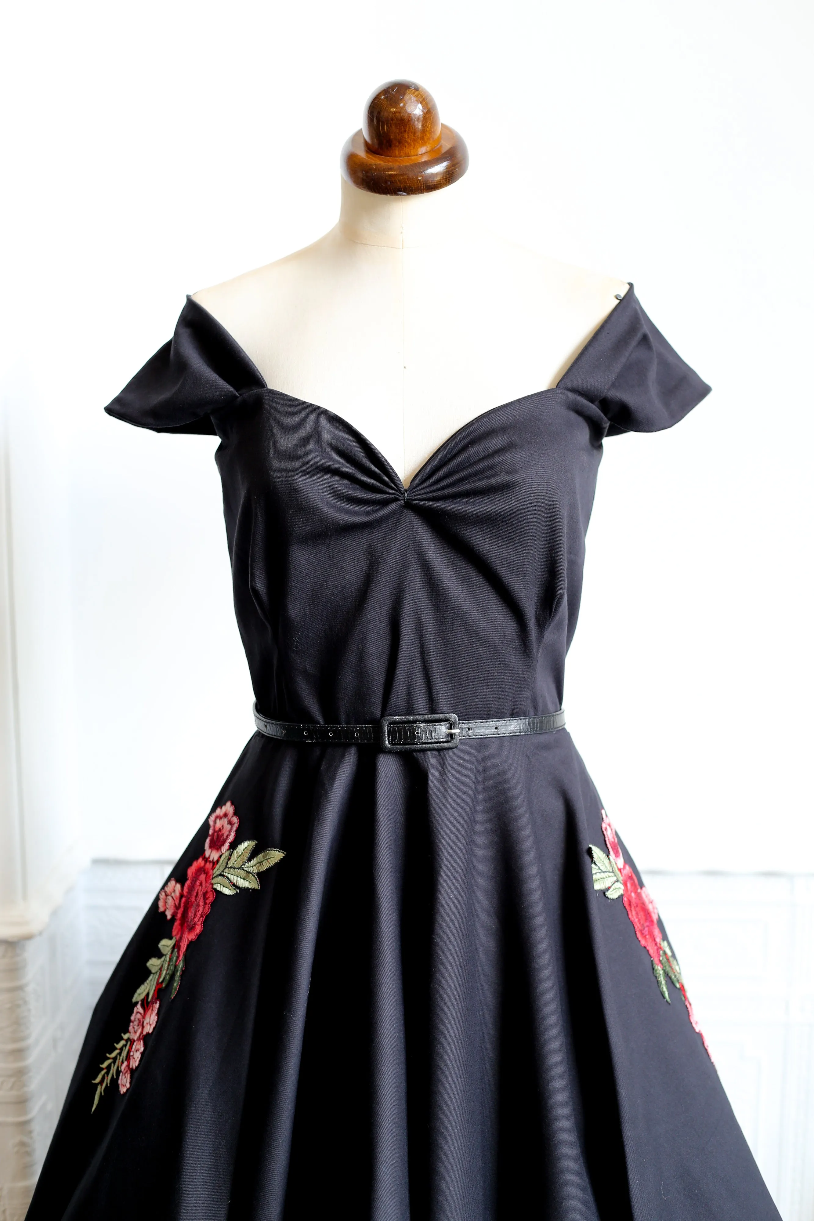 Rosa - Organic Black Cotton Midi Dress