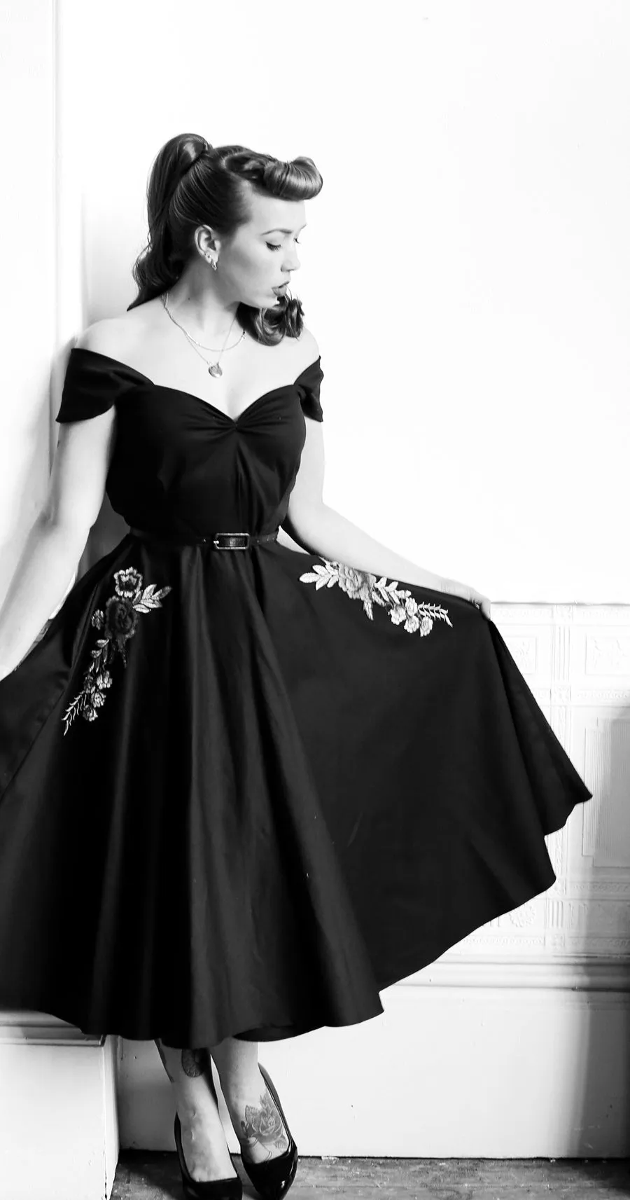 Rosa - Organic Black Cotton Midi Dress
