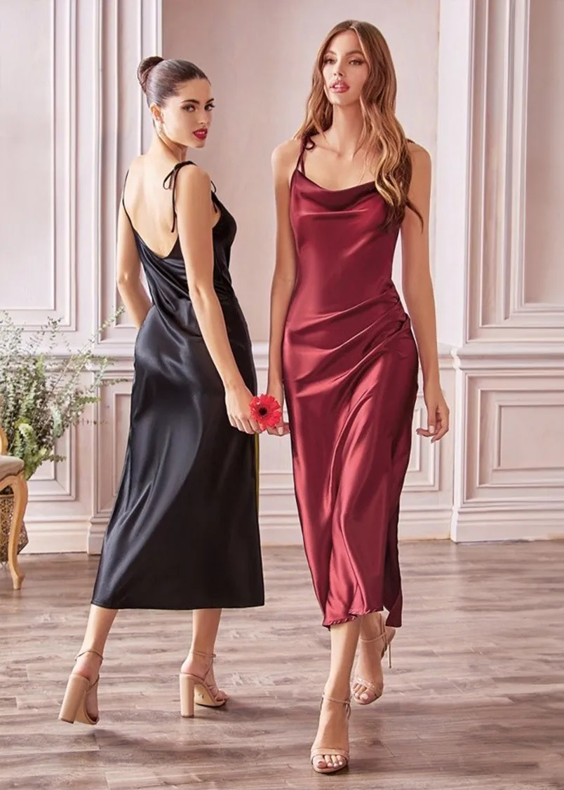 Rosie Satin Slip Cowl Neck Midi Dress Dusty Rose