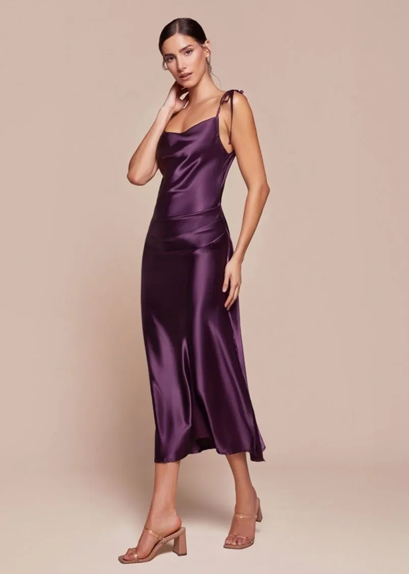 Rosie Satin Slip Cowl Neck Midi Dress Dusty Rose