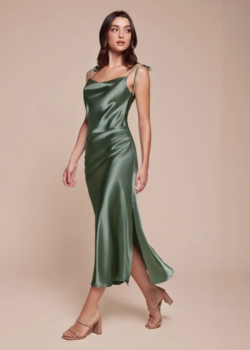 Rosie Satin Slip Cowl Neck Midi Dress Dusty Rose