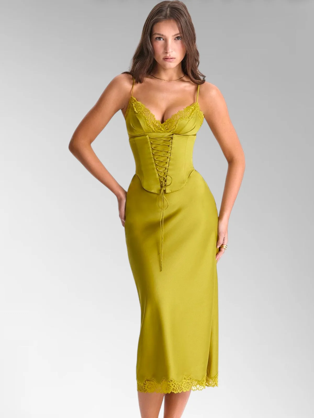 Saira Green Maxi Satin Slip Dress
