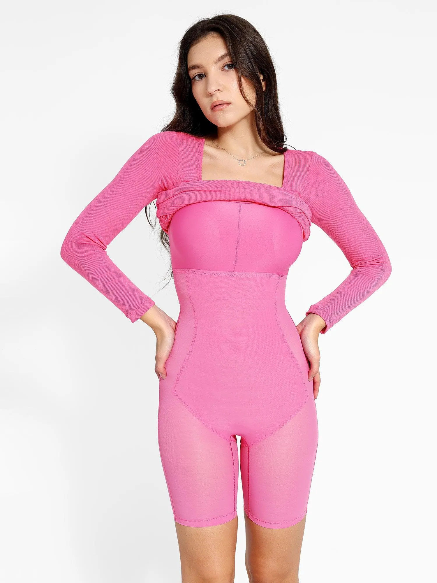 Shapewear Long Sleeve Square Neck Slimming Midi Dress