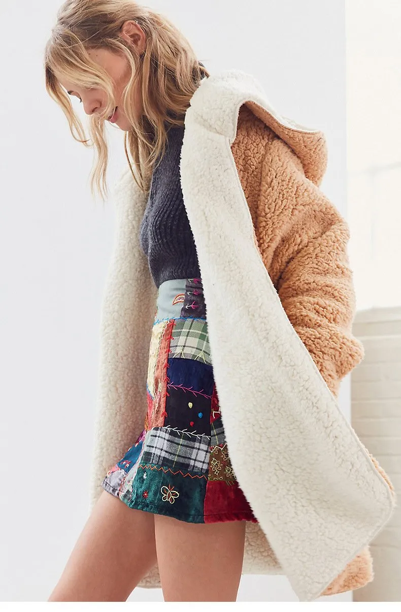 SolId Color Two Side Wearable Women Hooded Oversized Teddy Coat