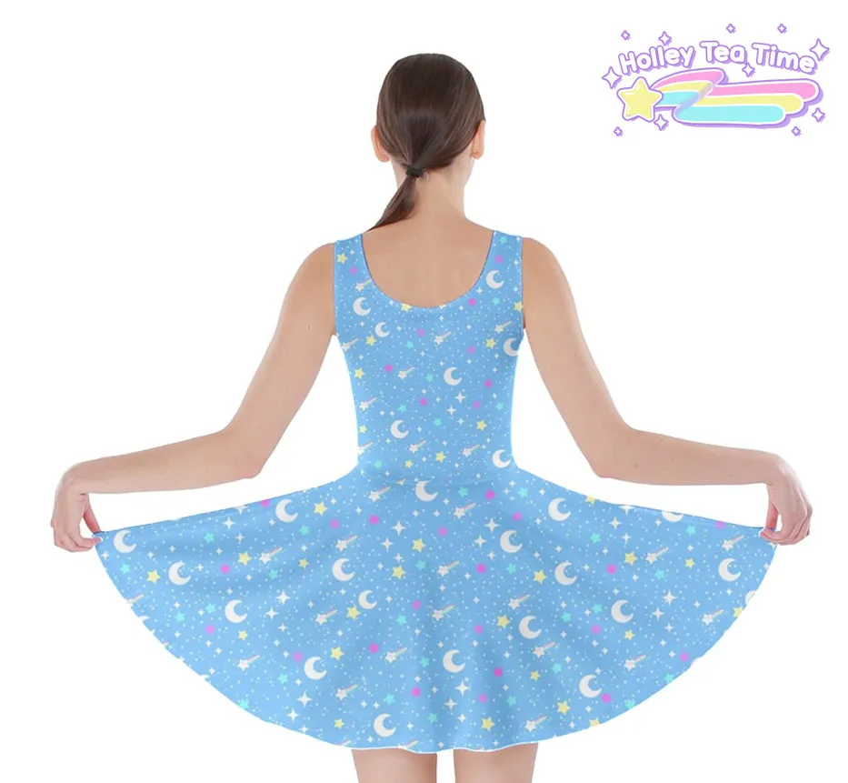 Starry Glitter Blue Skater Dress [made to order]