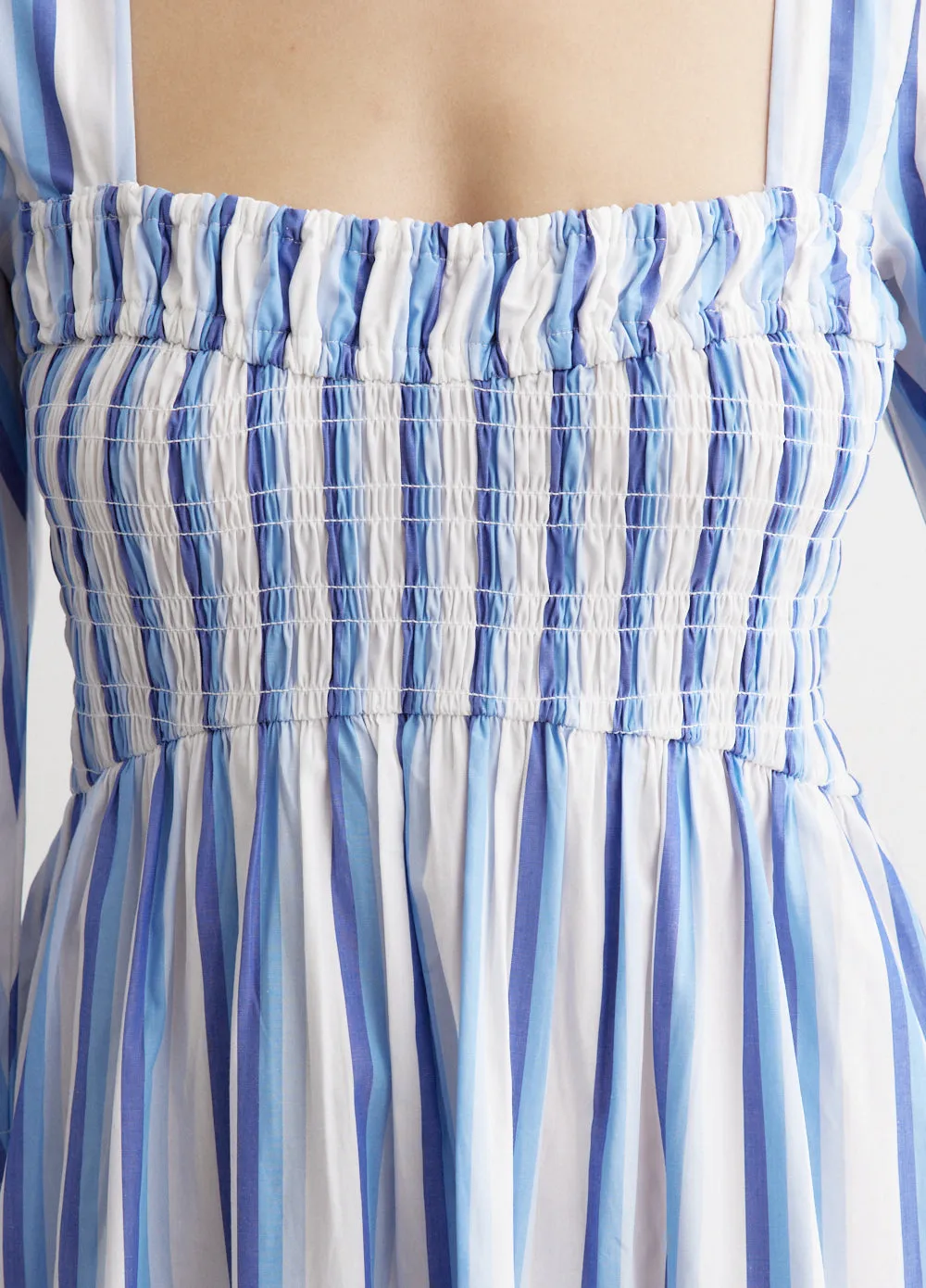 Stripe Open-Neck Smock Long Dress