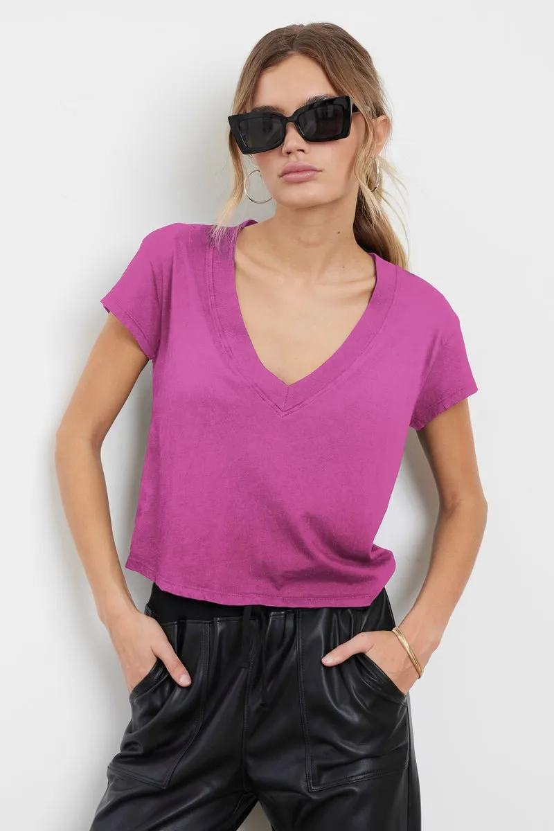 SURI ORGANIC DEEP V CAP SLEEVE TEE